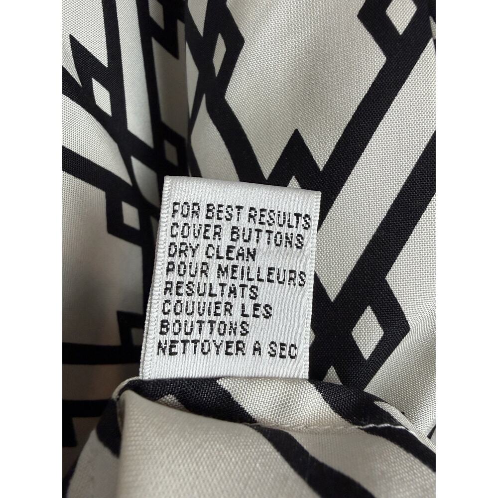 Talbots Silk Black White Geometric Diamond Long Sleeve Button Up Blouse Size 14 - Picture 8 of 11